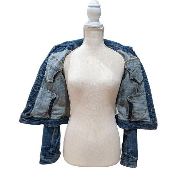 Anthropologie Pilcro and The Letterpress Avie Denim Leather Tab Jacket Size XS - Picture 5 of 9